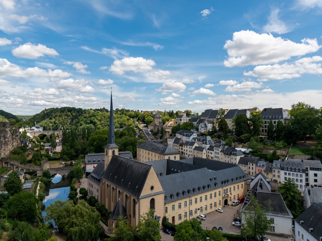 Panoramic view of Casemates du Bock and Neumunster Abbey in Luxembourg