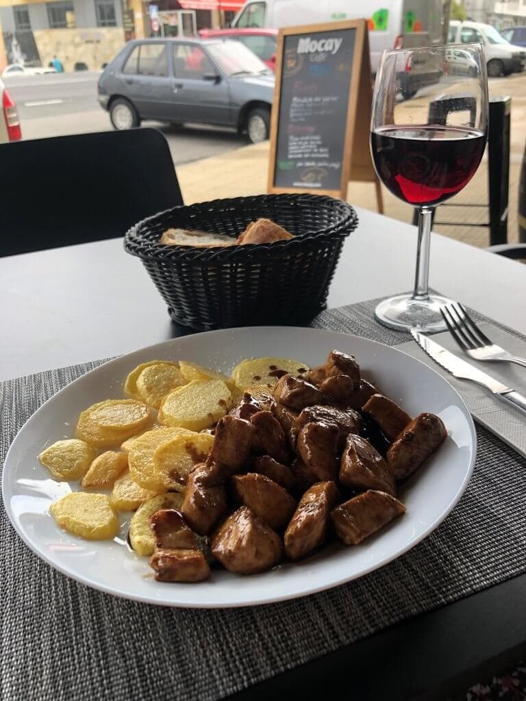 Enjoying Food on the Camino in a cafe