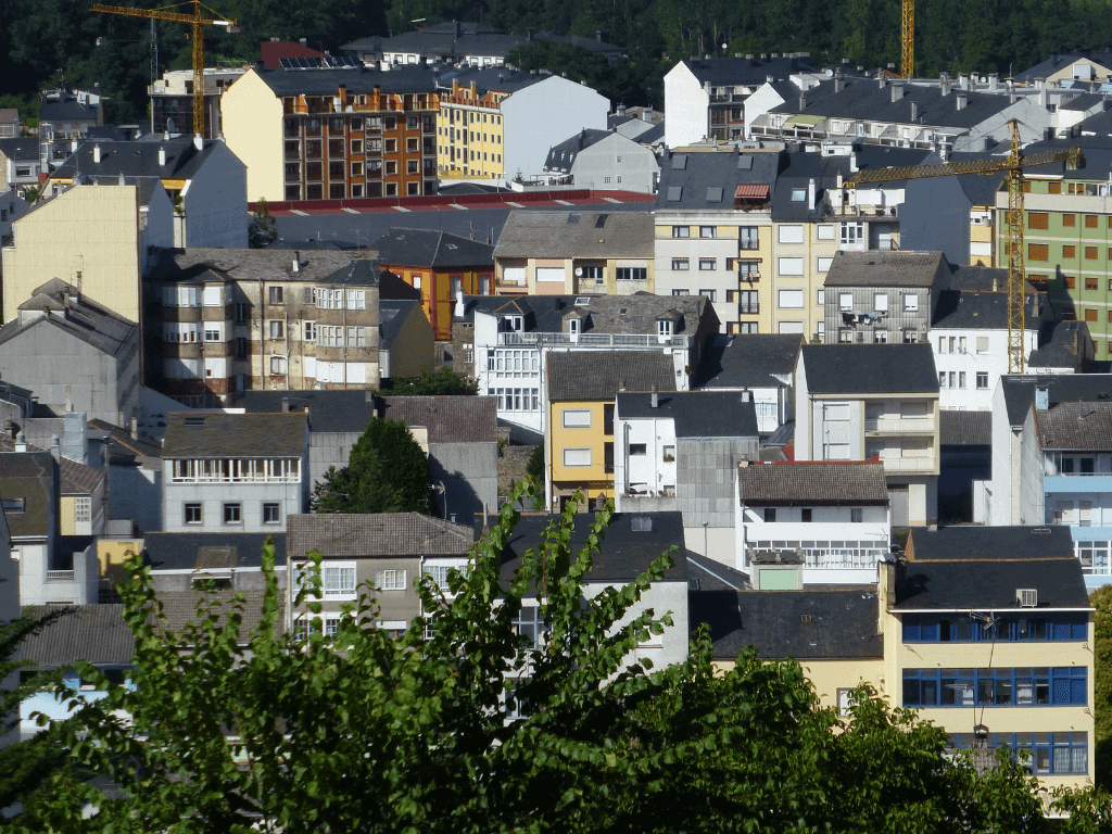 View of buildings and valley of Sarria Spain