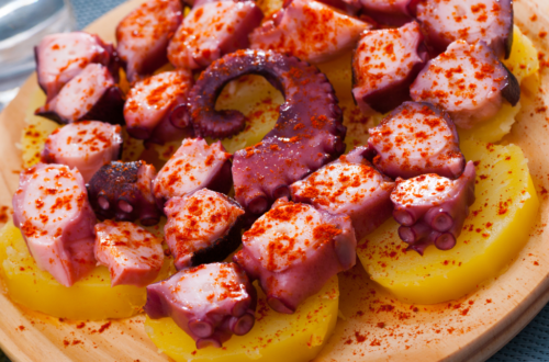 galician octopus on a wooden plate