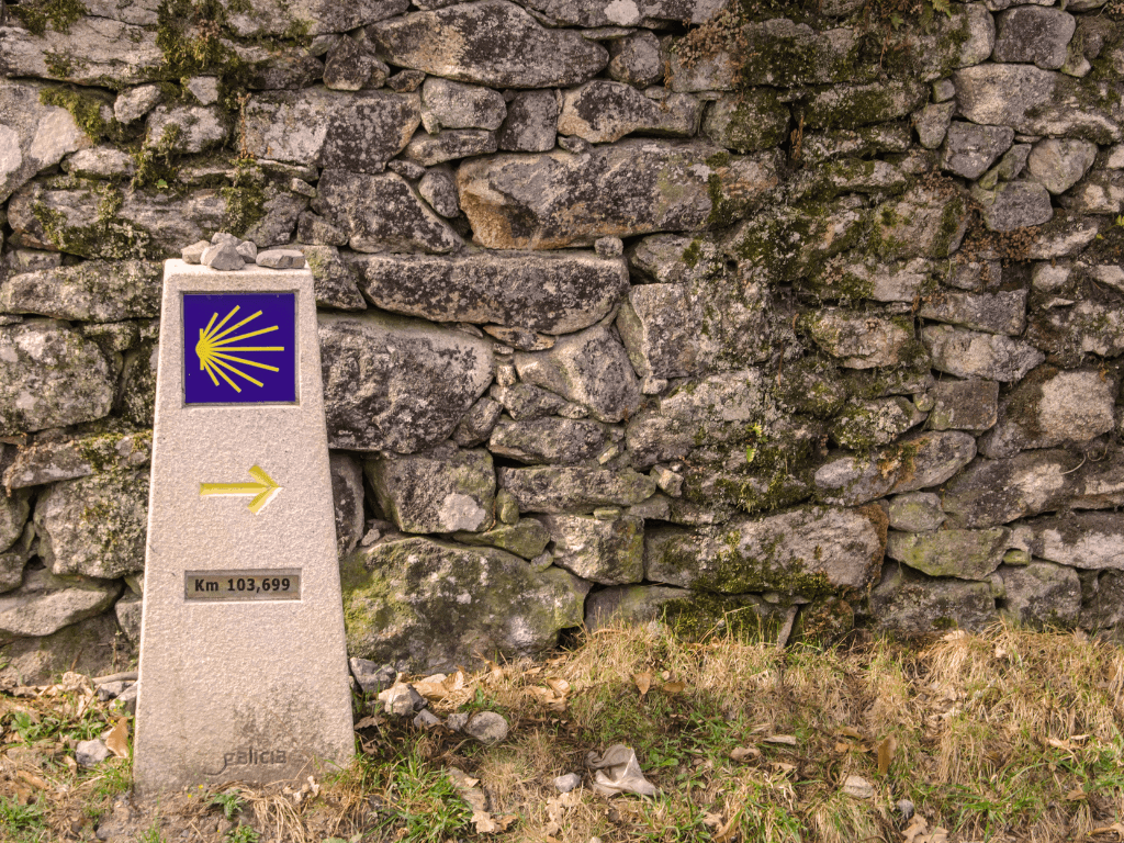 Stone marker in Galacia on the Camino de Santiago