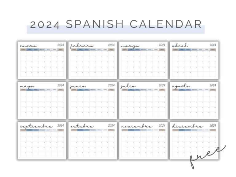 Free Printable 2024 Spanish Calendar (Color or B&W)