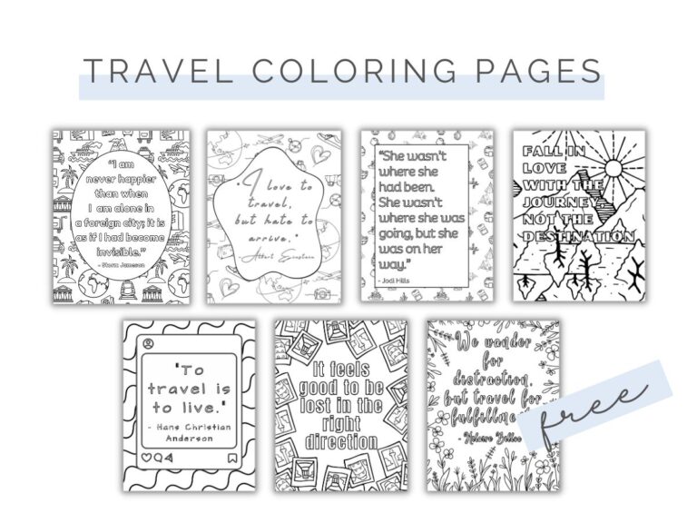 10 Free Printable Traveling Coloring Pages w/Quotes