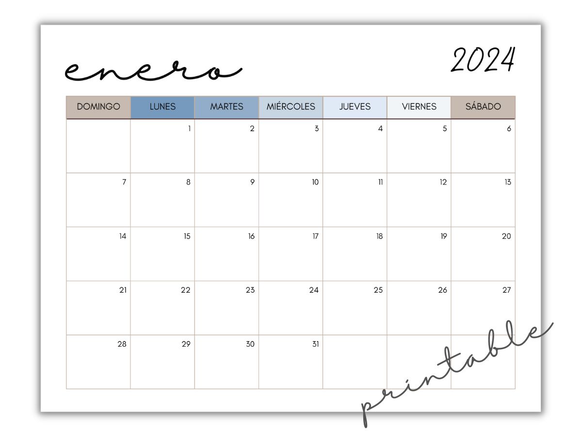 Free Printable 2024 Spanish Calendar (Color or B&W)